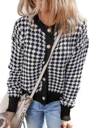Dokotoo Cardigan Sweaters for Women V Neck Button Down Long Sleeve Plaid Knit Cardigans Sweater Tops