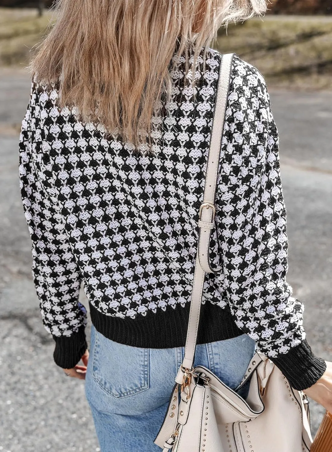 Dokotoo Cardigan Sweaters for Women V Neck Button Down Long Sleeve Plaid Knit Cardigans Sweater Tops