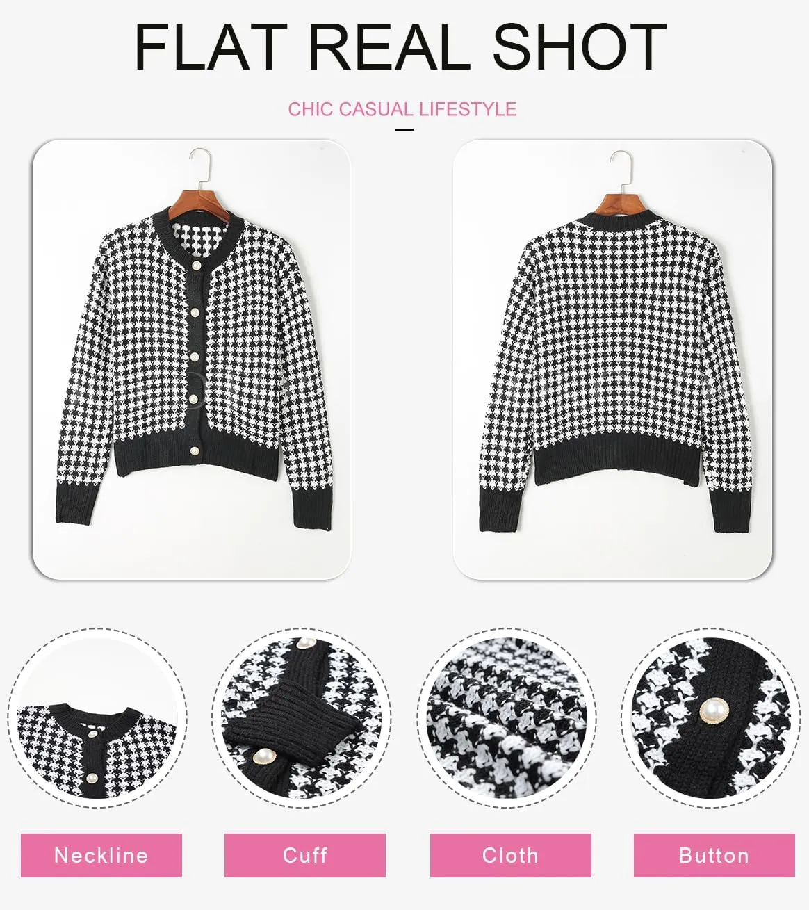 Dokotoo Cardigan Sweaters for Women V Neck Button Down Long Sleeve Plaid Knit Cardigans Sweater Tops