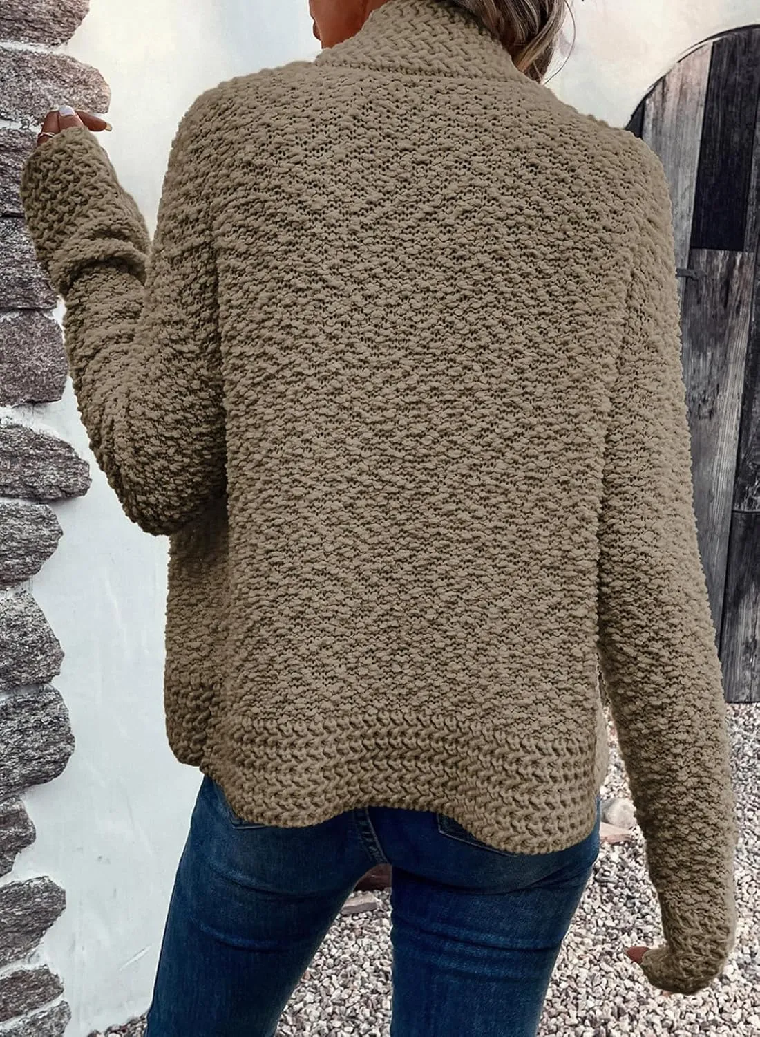 Dokotoo Women's 2025 Fashion Casual Open Front Long Sleeve Chunky Knit Cardigans Sweaters Outerwear Coats