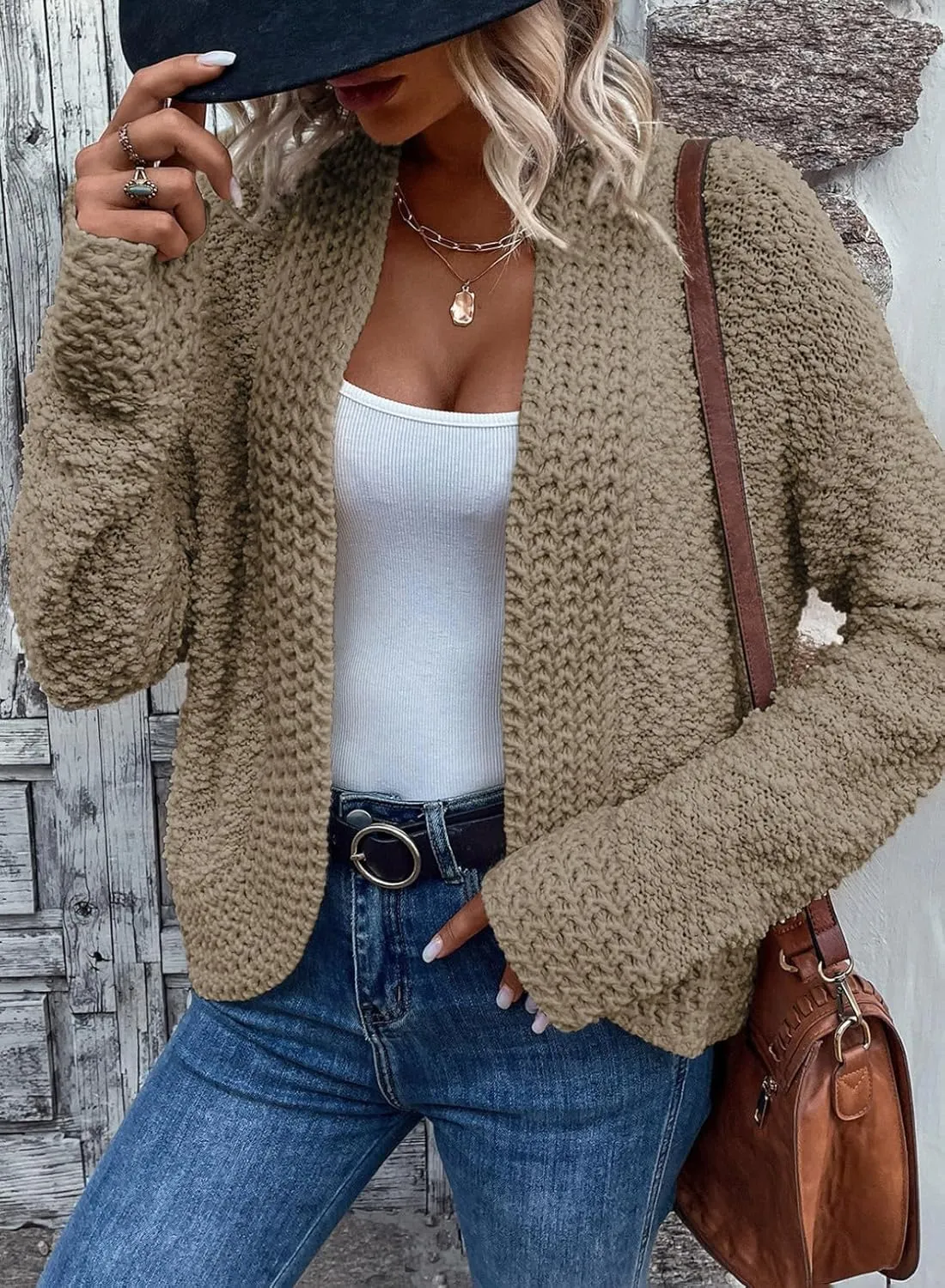Dokotoo Women's 2025 Fashion Casual Open Front Long Sleeve Chunky Knit Cardigans Sweaters Outerwear Coats