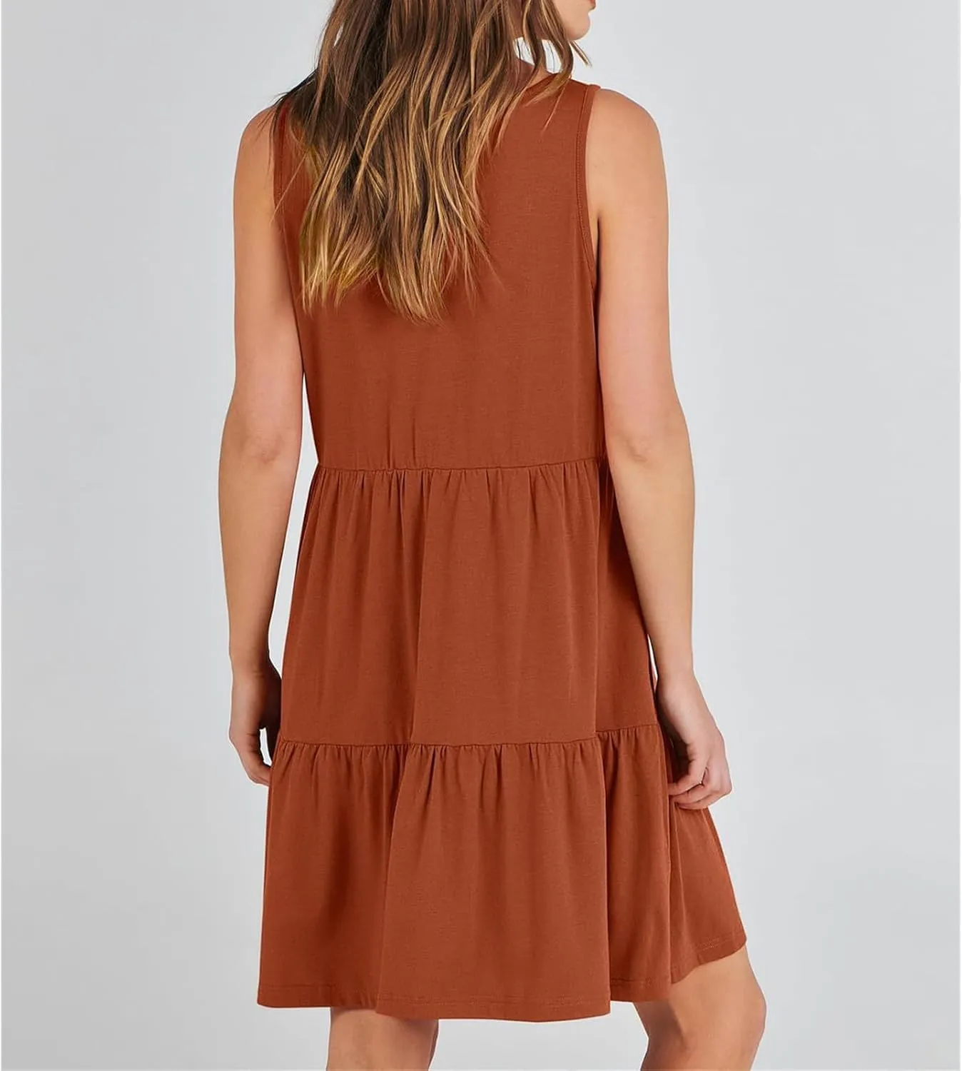Dresses for Women Summer Fashion Sleeveless V Neck Ruffle Waist Mini Dress Solid Color Beach Vacation Sundress