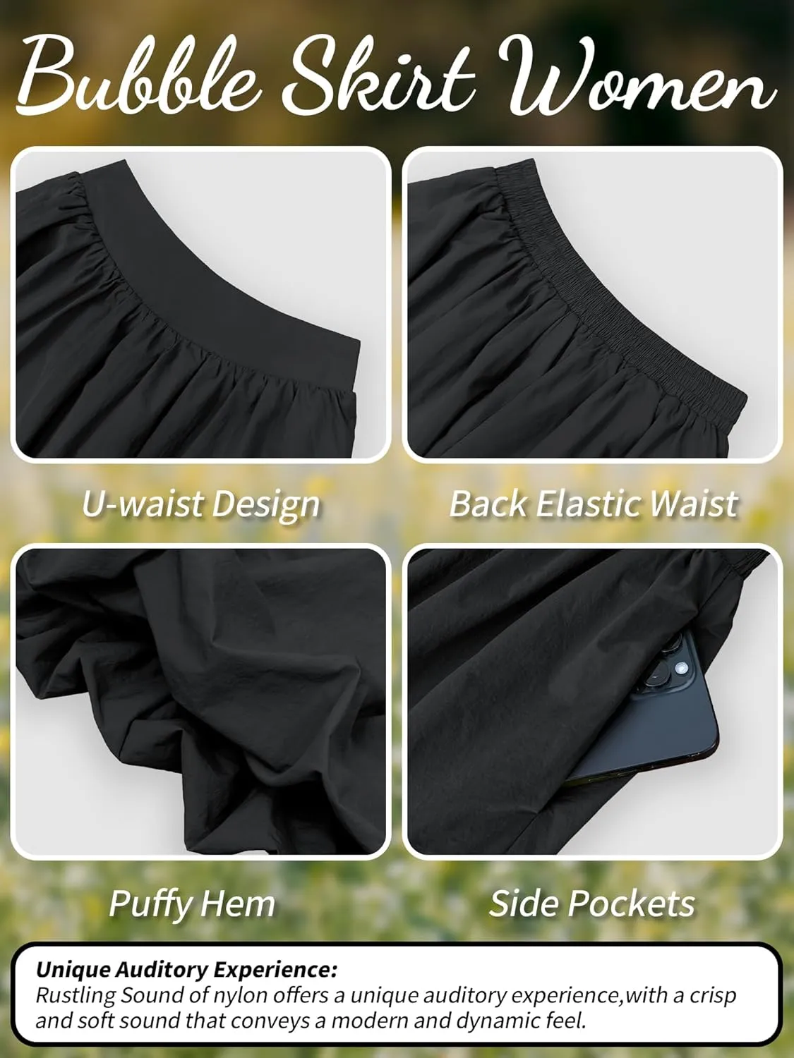 ELLEVEN Women's Bubble Maxi Skirt with PocketsElastic Waist Puffy Hem Y2k Skirt Casual A Line Long Skirts