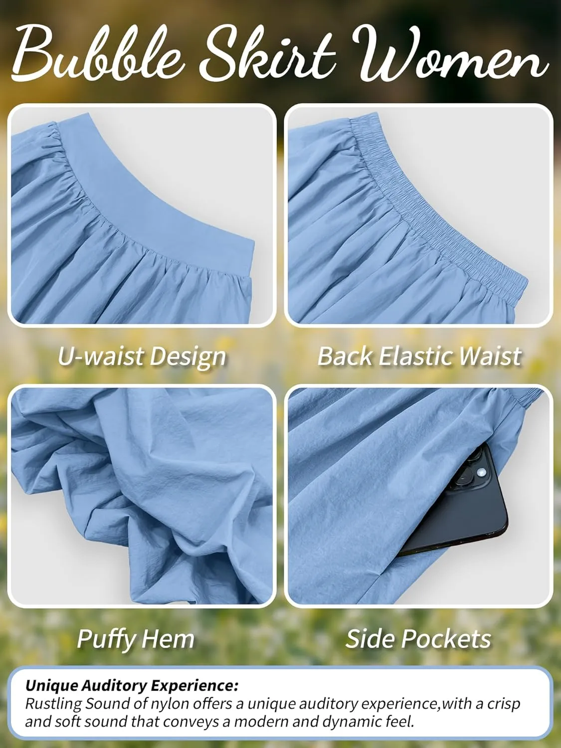 ELLEVEN Women's Bubble Maxi Skirt with PocketsElastic Waist Puffy Hem Y2k Skirt Casual A Line Long Skirts