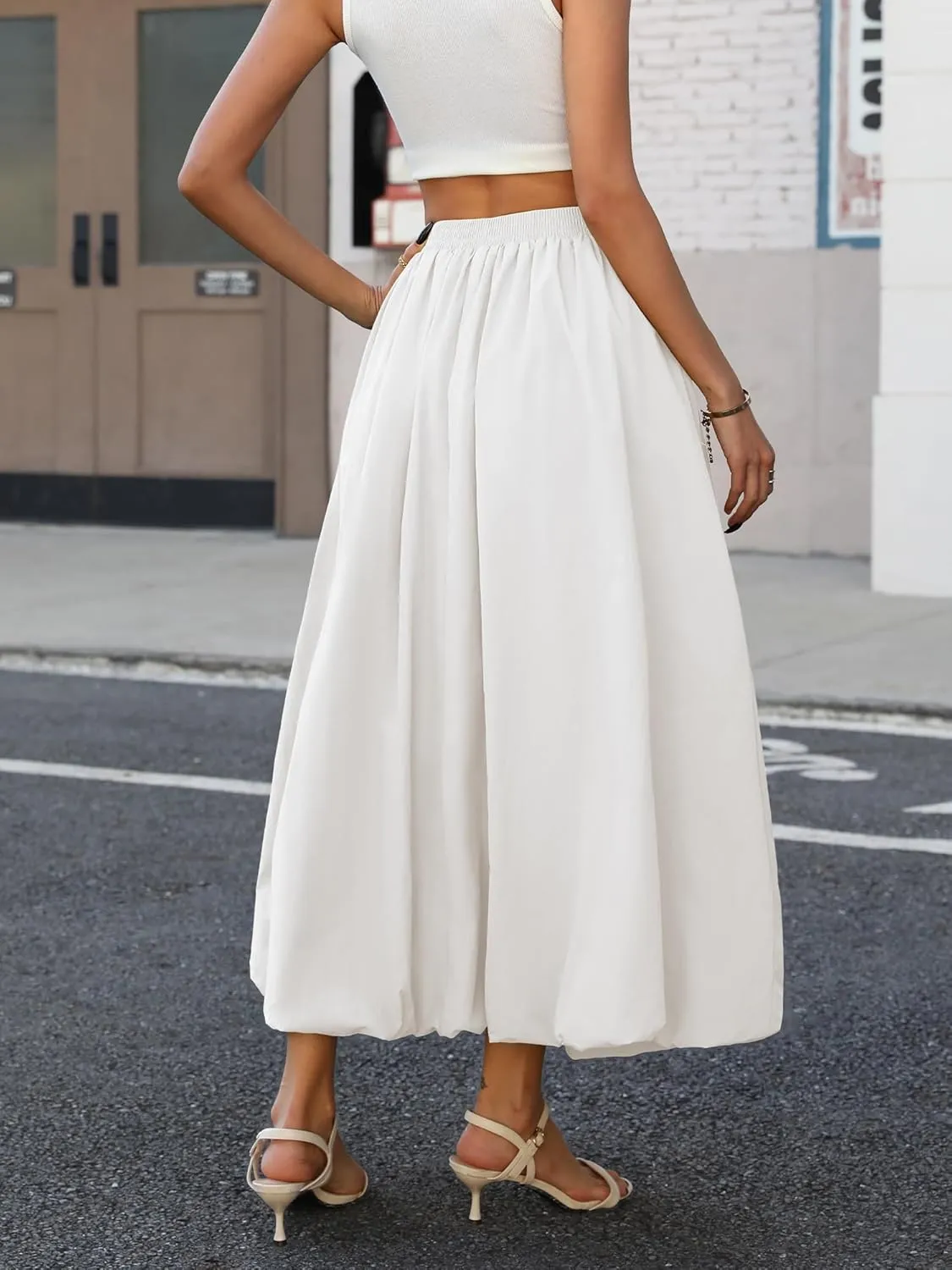 ELLEVEN Women's Bubble Maxi Skirt with PocketsElastic Waist Puffy Hem Y2k Skirt Casual A Line Long Skirts