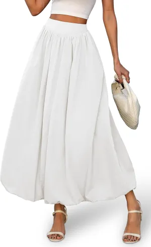 ELLEVEN Women's Bubble Maxi Skirt with PocketsElastic Waist Puffy Hem Y2k Skirt Casual A Line Long Skirts