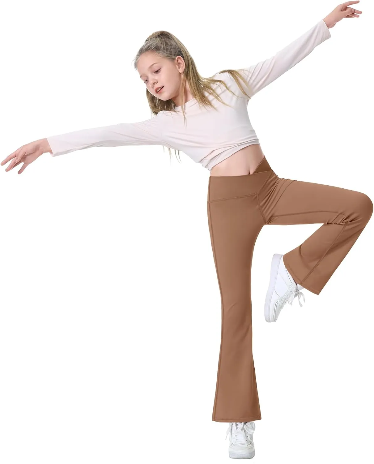 Ewedoos Girls Flare Leggings Crossover with Pocket Preppy Clothes Leggings for Girls Yoga Pants Dance Casual Uniform