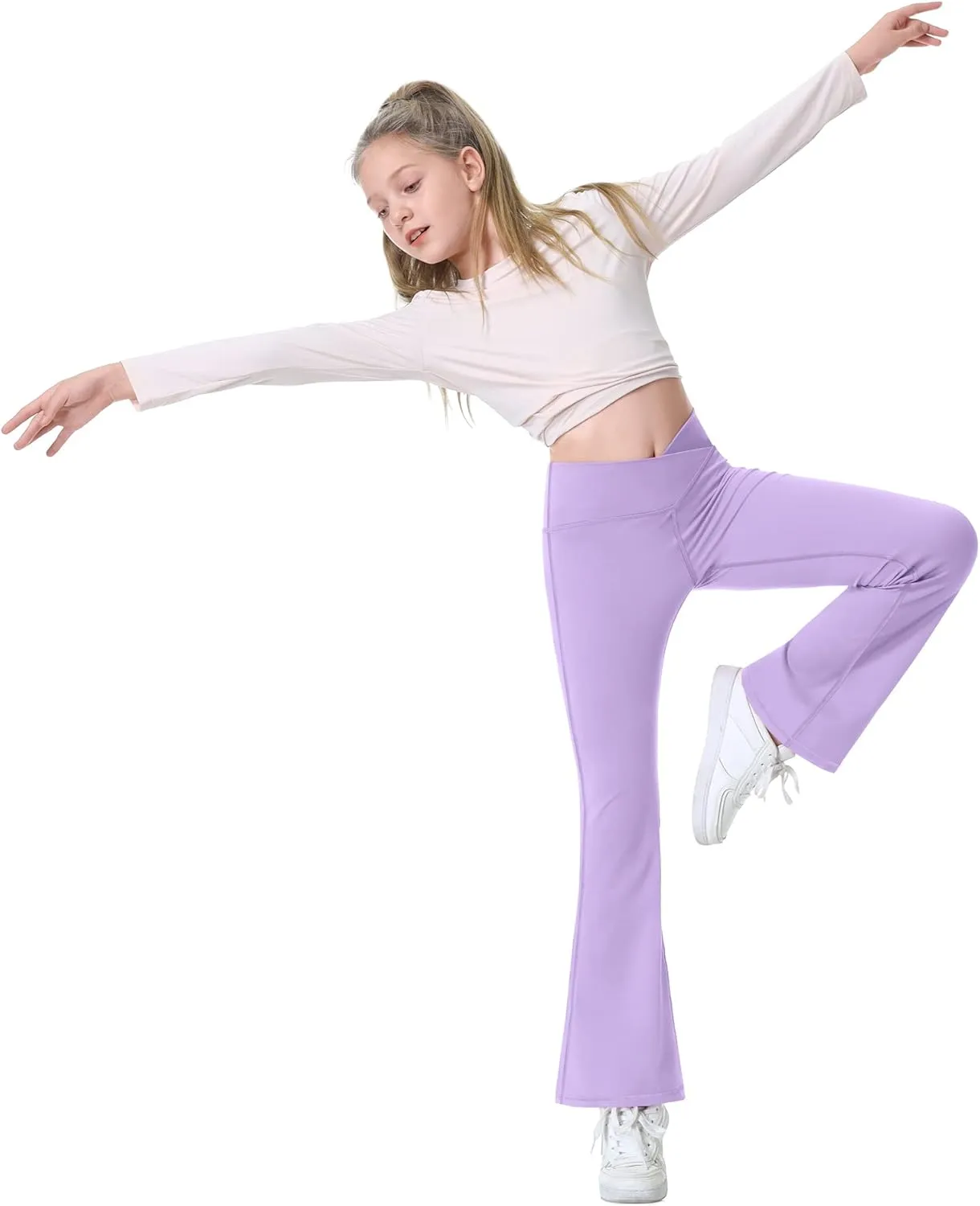 Ewedoos Girls Flare Leggings Crossover with Pocket Preppy Clothes Leggings for Girls Yoga Pants Dance Casual Uniform