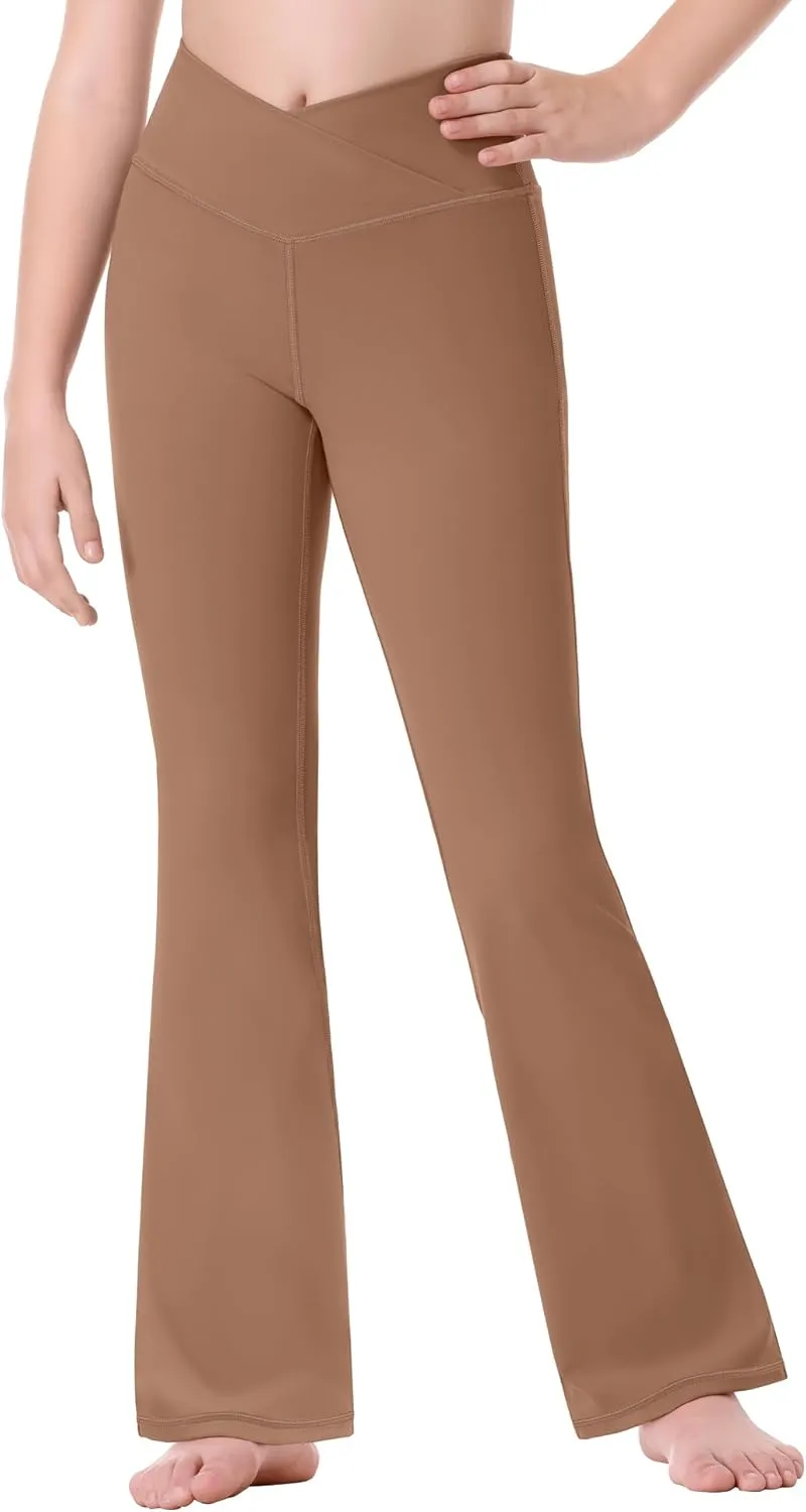 Ewedoos Girls Flare Leggings Crossover with Pocket Preppy Clothes Leggings for Girls Yoga Pants Dance Casual Uniform