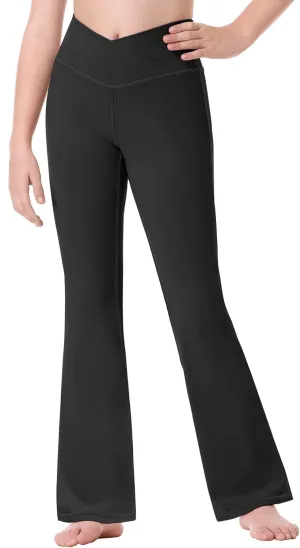 Ewedoos Girls Flare Leggings Crossover with Pocket Preppy Clothes Leggings for Girls Yoga Pants Dance Casual Uniform