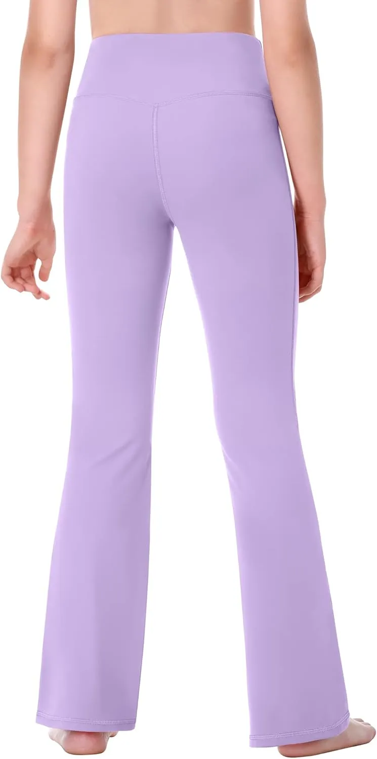 Ewedoos Girls Flare Leggings Crossover with Pocket Preppy Clothes Leggings for Girls Yoga Pants Dance Casual Uniform