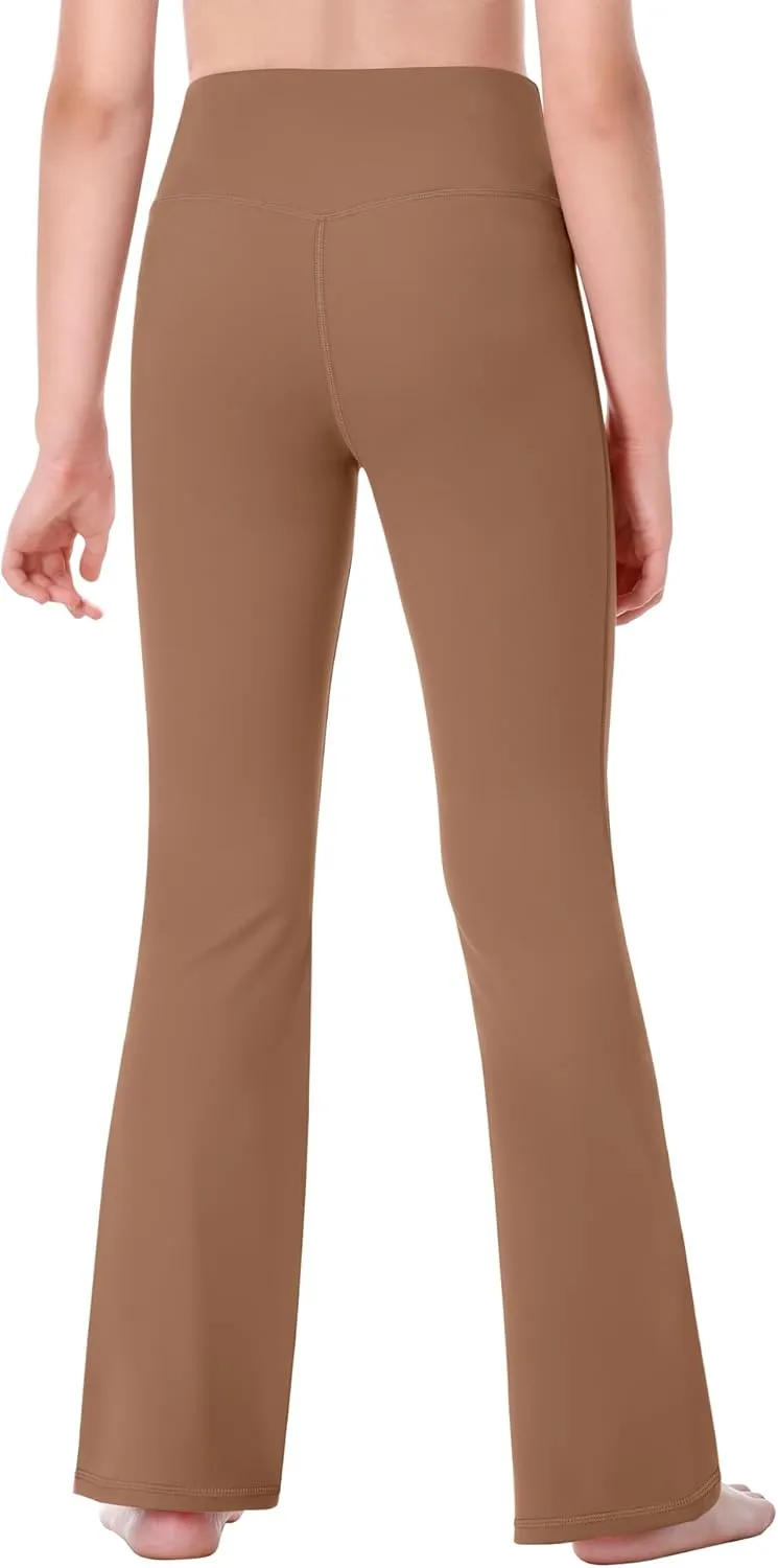 Ewedoos Girls Flare Leggings Crossover with Pocket Preppy Clothes Leggings for Girls Yoga Pants Dance Casual Uniform