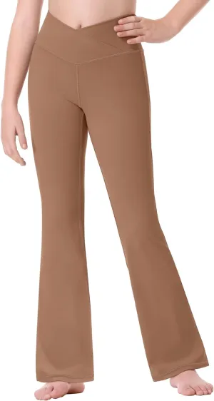 Ewedoos Girls Flare Leggings Crossover with Pocket Preppy Clothes Leggings for Girls Yoga Pants Dance Casual Uniform