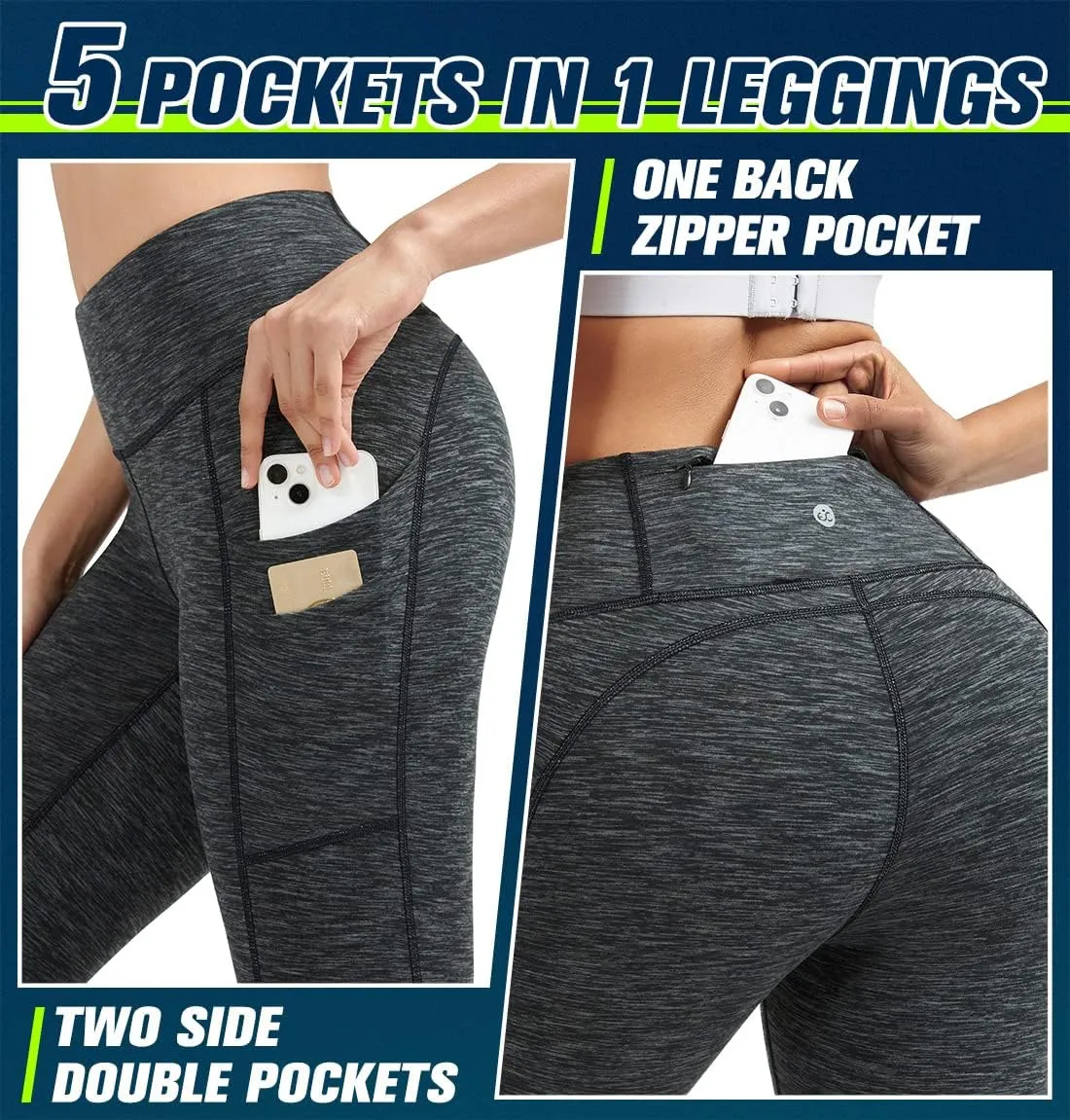 Ewedoos Leggings with 5 Pockets for Women Yoga Pants 25"/ 27" Workout Leggings for Women Tummy Control Running