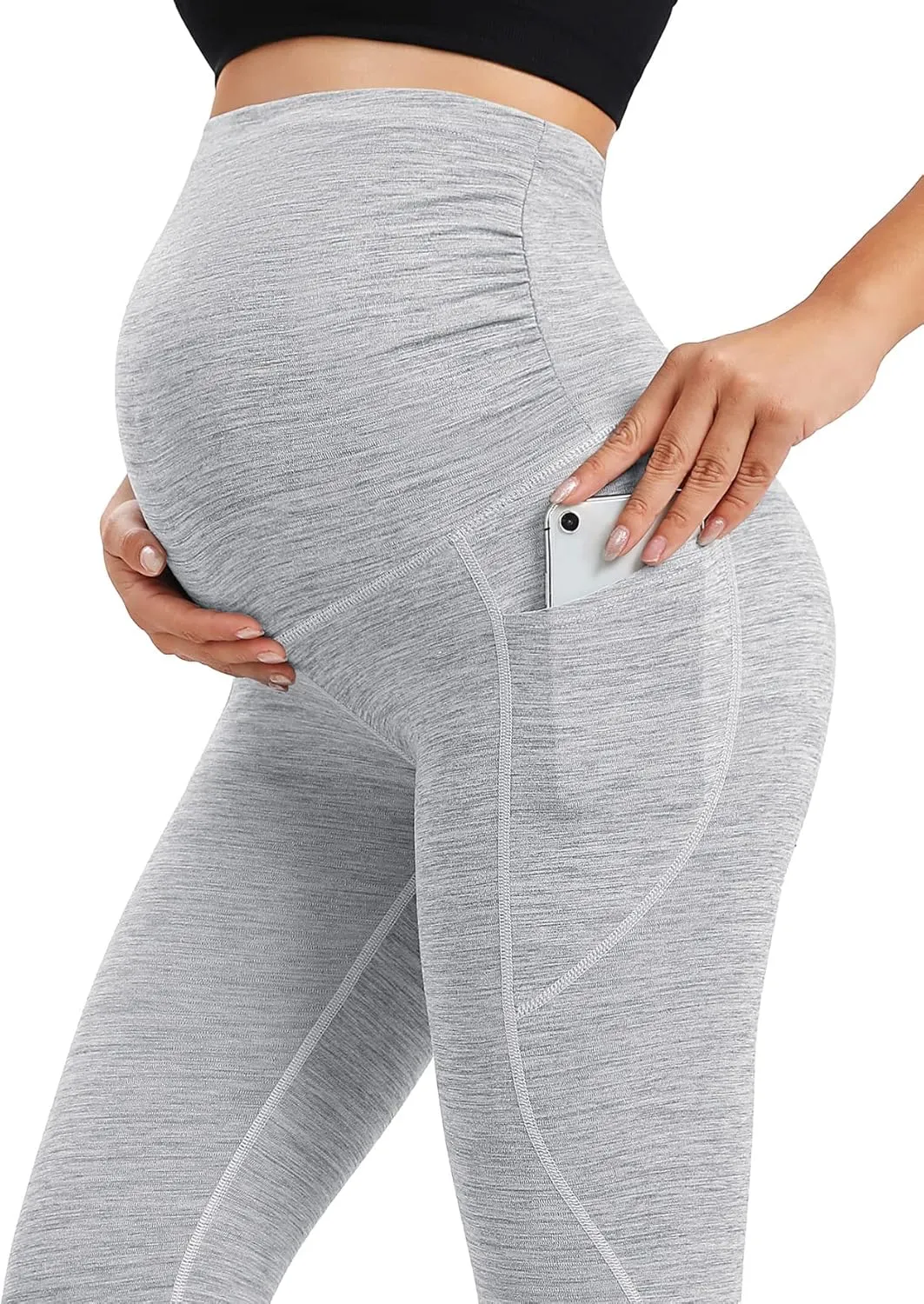 Ewedoos Maternity Leggings Shirred Side Pregnancy Leggings for Women Buttery Soft Maternity Yoga Pants with Pockets