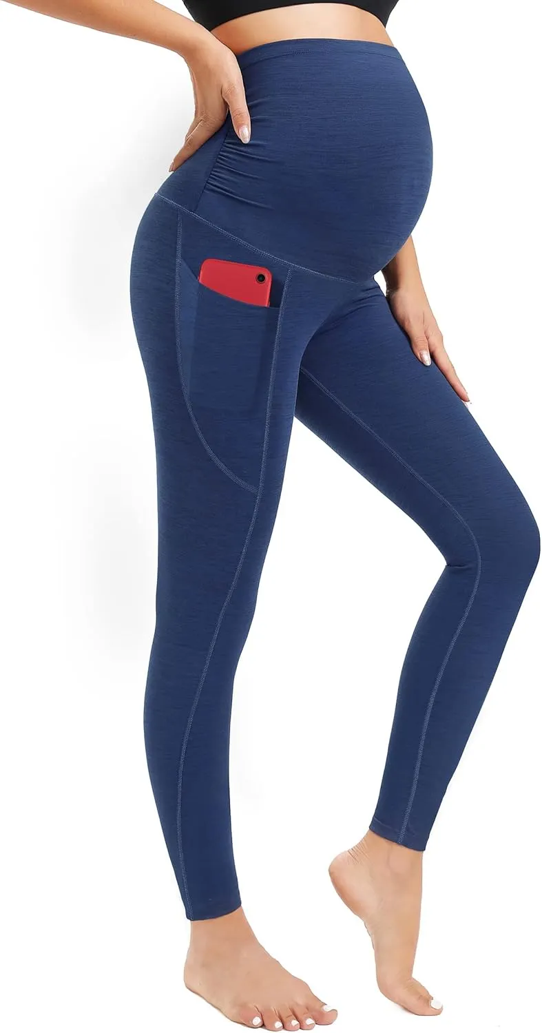 Ewedoos Maternity Leggings Shirred Side Pregnancy Leggings for Women Buttery Soft Maternity Yoga Pants with Pockets