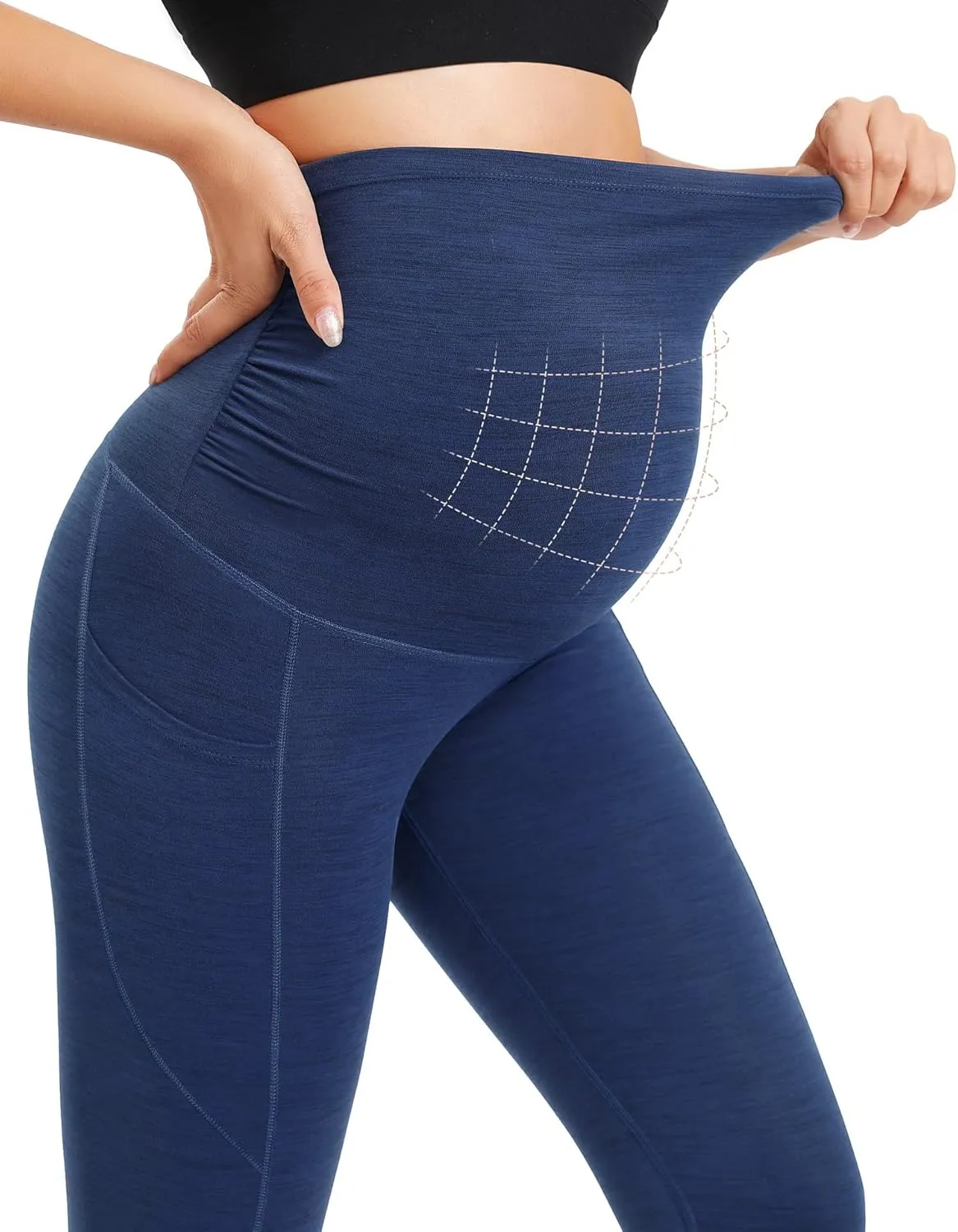 Ewedoos Maternity Leggings Shirred Side Pregnancy Leggings for Women Buttery Soft Maternity Yoga Pants with Pockets