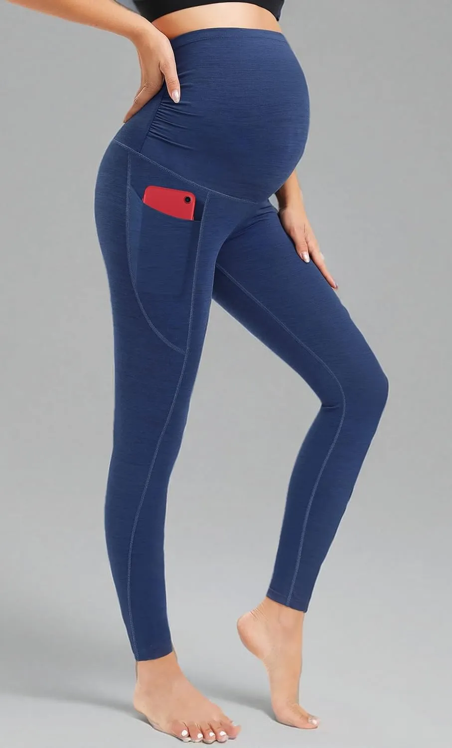 Ewedoos Maternity Leggings Shirred Side Pregnancy Leggings for Women Buttery Soft Maternity Yoga Pants with Pockets