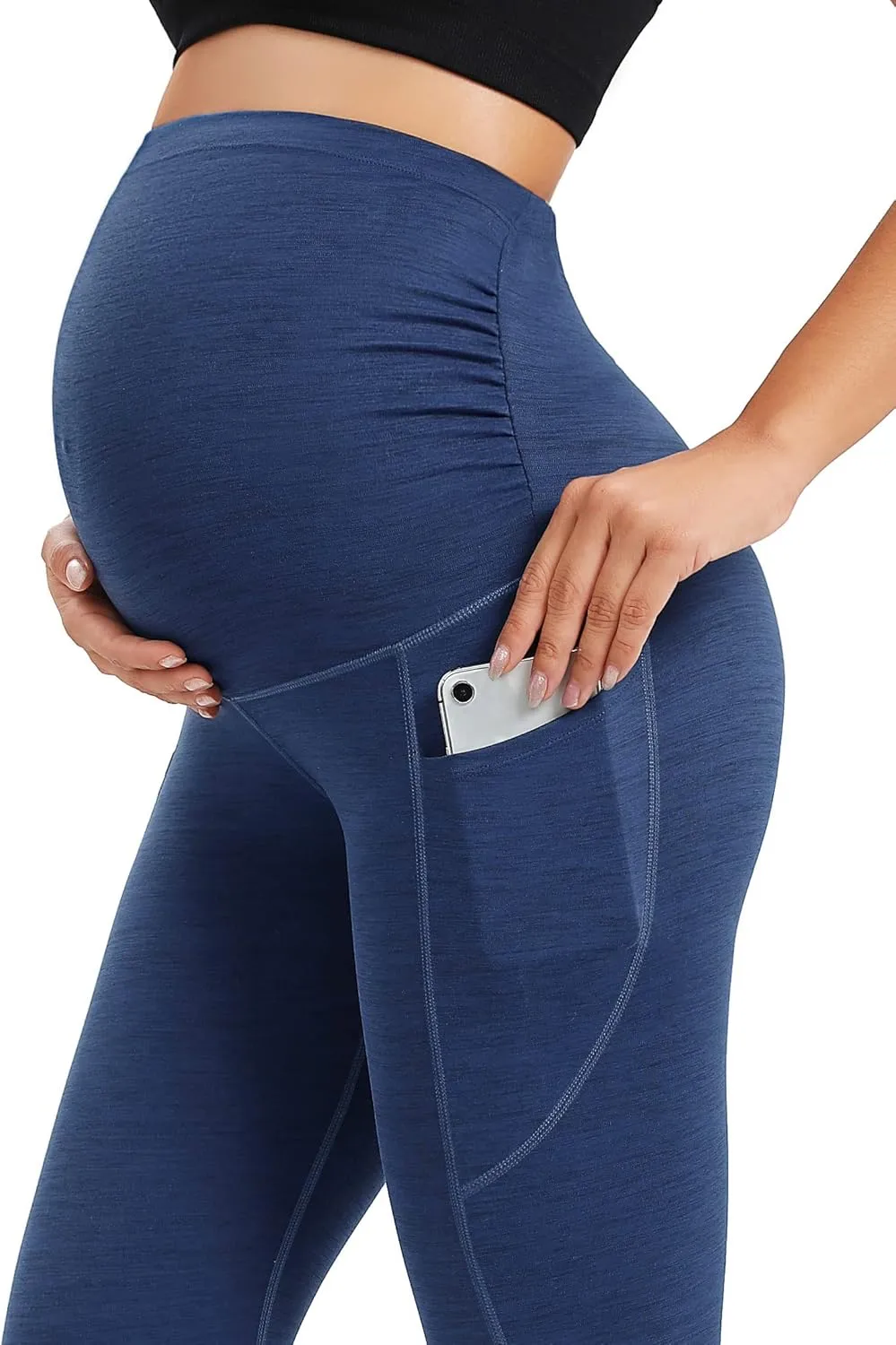 Ewedoos Maternity Leggings Shirred Side Pregnancy Leggings for Women Buttery Soft Maternity Yoga Pants with Pockets