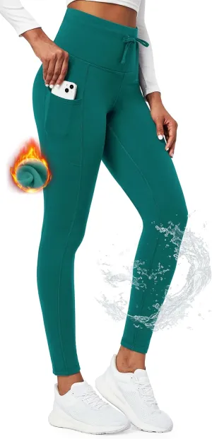 Ewedoos Womens Fleece Lined Leggings with Pockets Water Resistant High Waisted Thermal Winter Leggings for Women Hiking