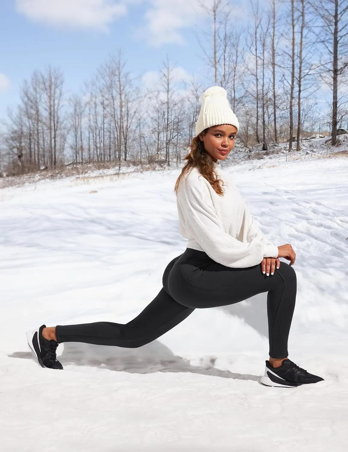 Ewedoos Womens Fleece Lined Leggings with Pockets Water Resistant High Waisted Thermal Winter Leggings for Women Hiking
