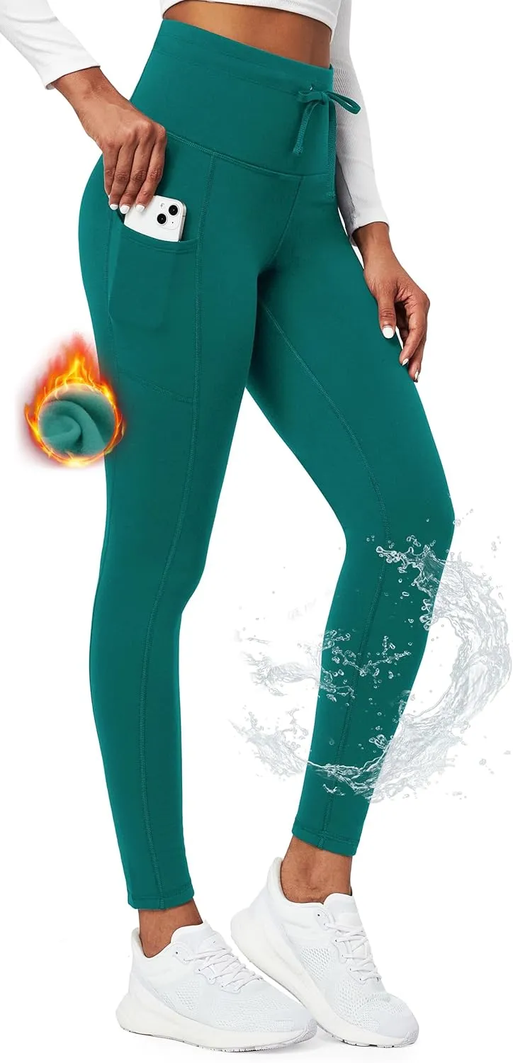 Ewedoos Womens Fleece Lined Leggings with Pockets Water Resistant High Waisted Thermal Winter Leggings for Women Hiking