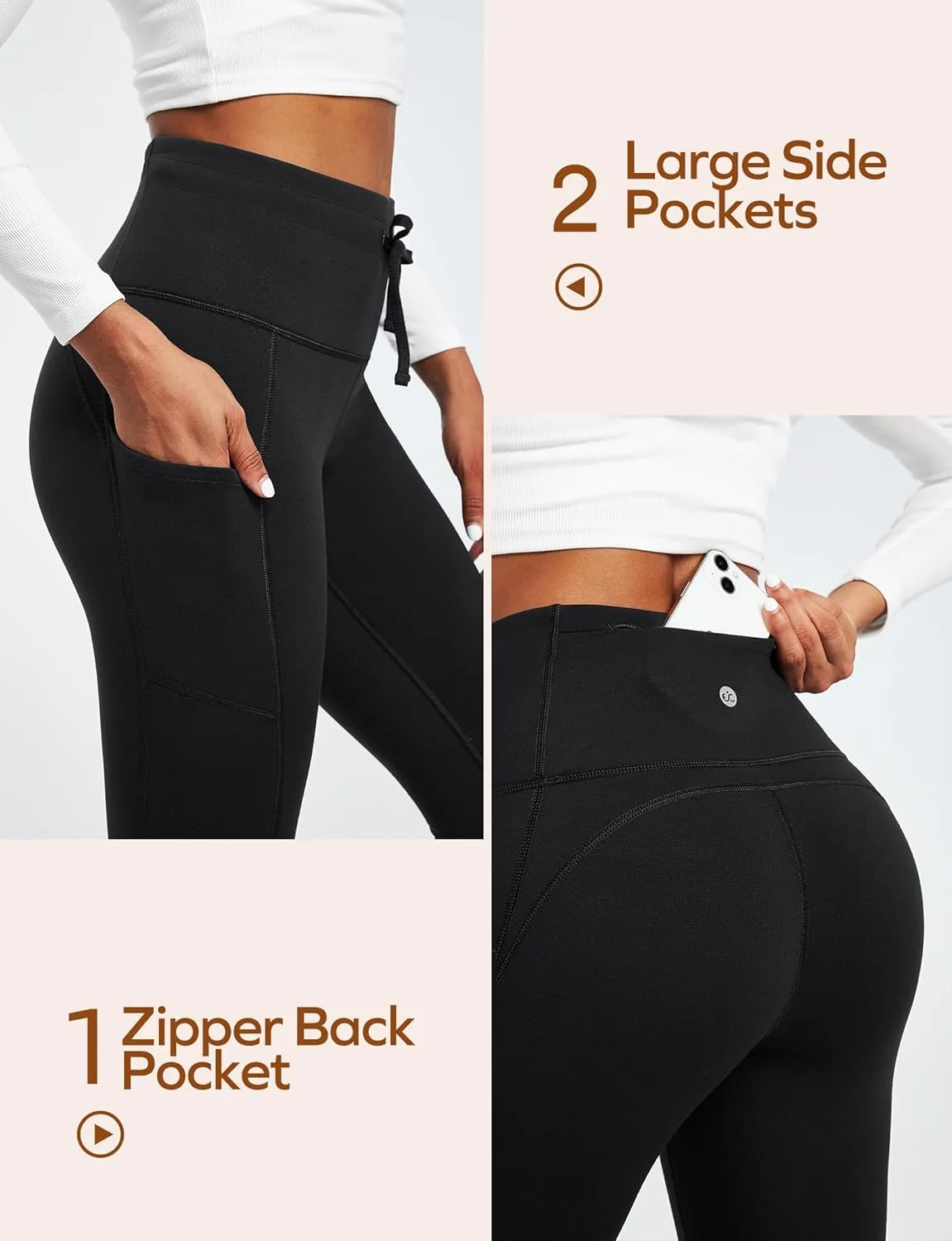 Ewedoos Womens Fleece Lined Leggings with Pockets Water Resistant High Waisted Thermal Winter Leggings for Women Hiking