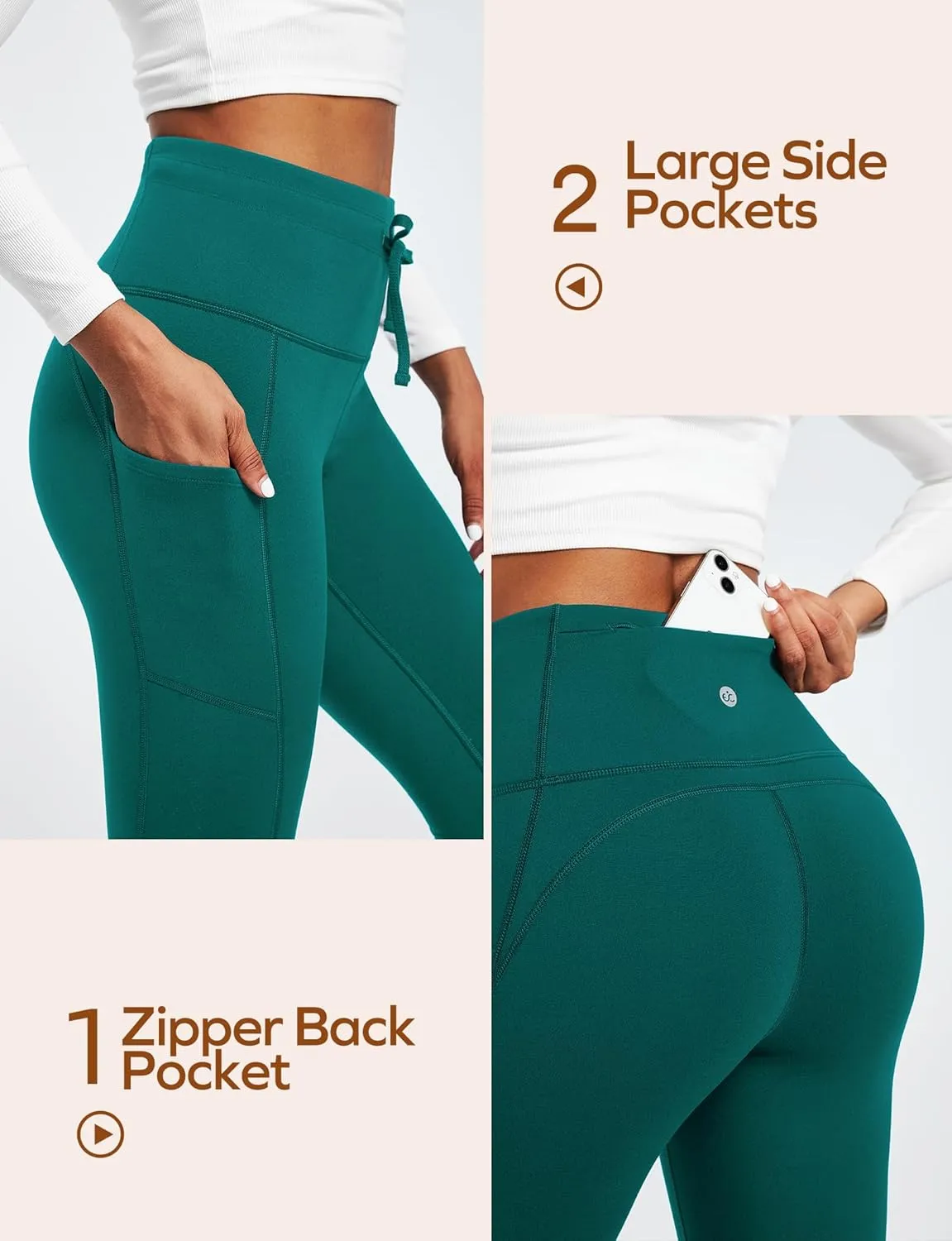 Ewedoos Womens Fleece Lined Leggings with Pockets Water Resistant High Waisted Thermal Winter Leggings for Women Hiking
