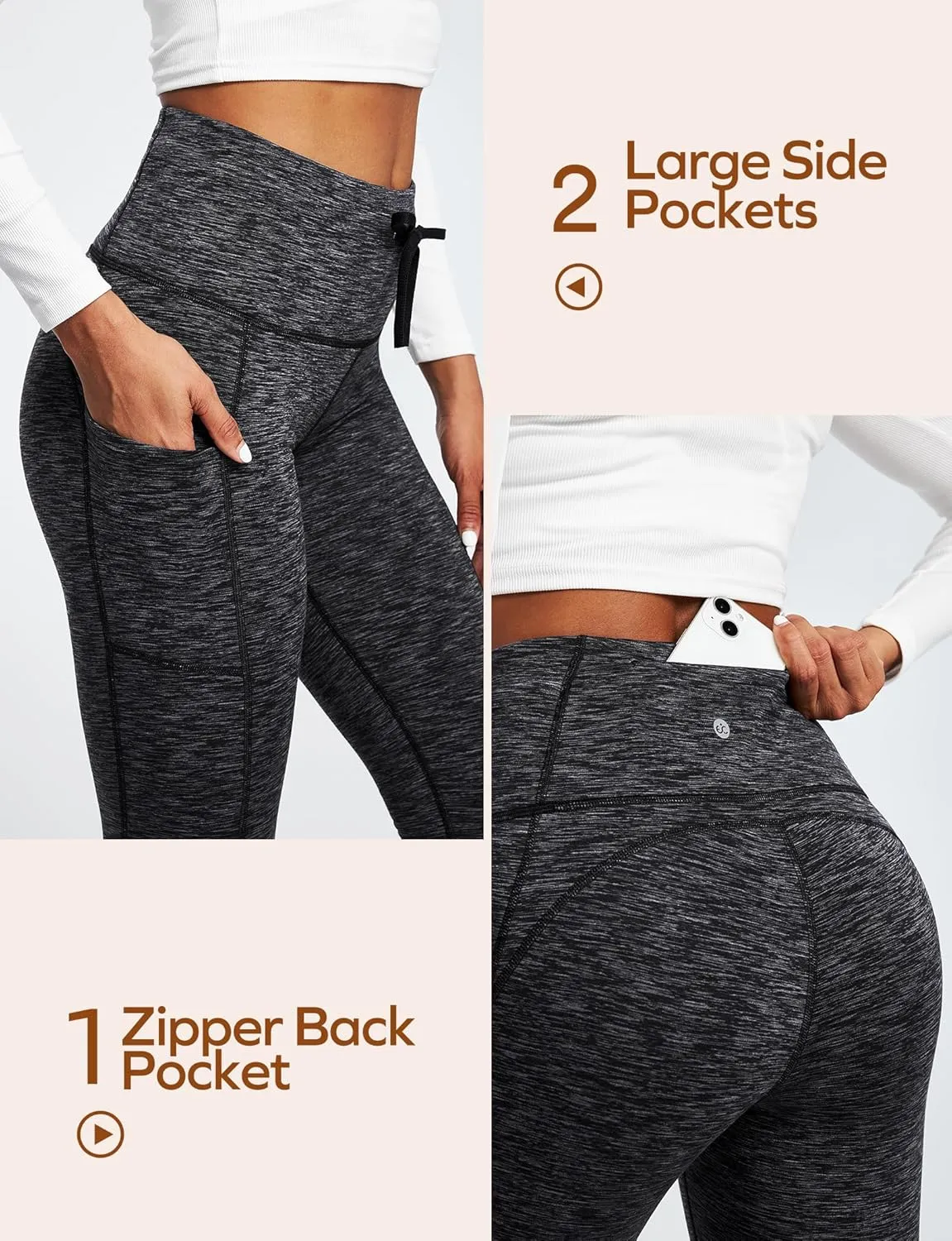 Ewedoos Womens Fleece Lined Leggings with Pockets Water Resistant High Waisted Thermal Winter Leggings for Women Hiking