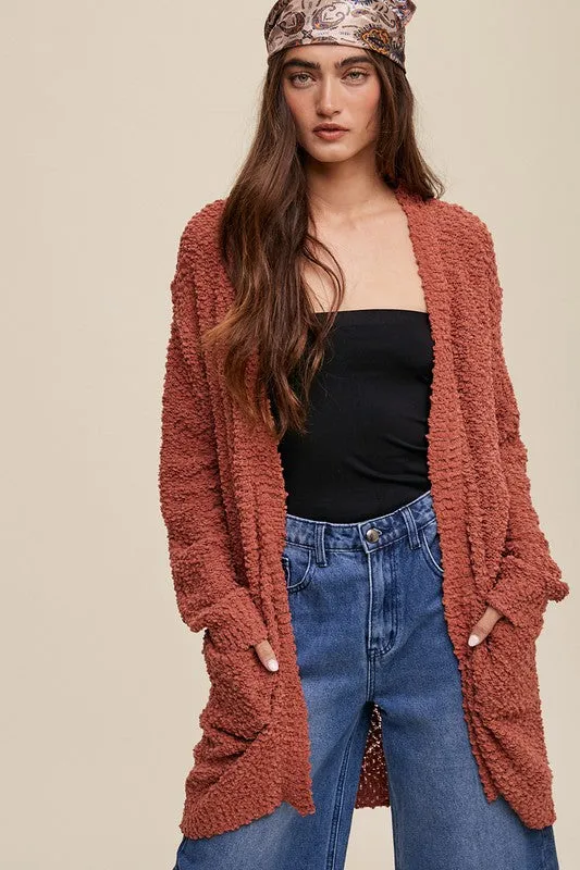 Explore More Collection - Popcorn Open Knit Cardigan Sweater