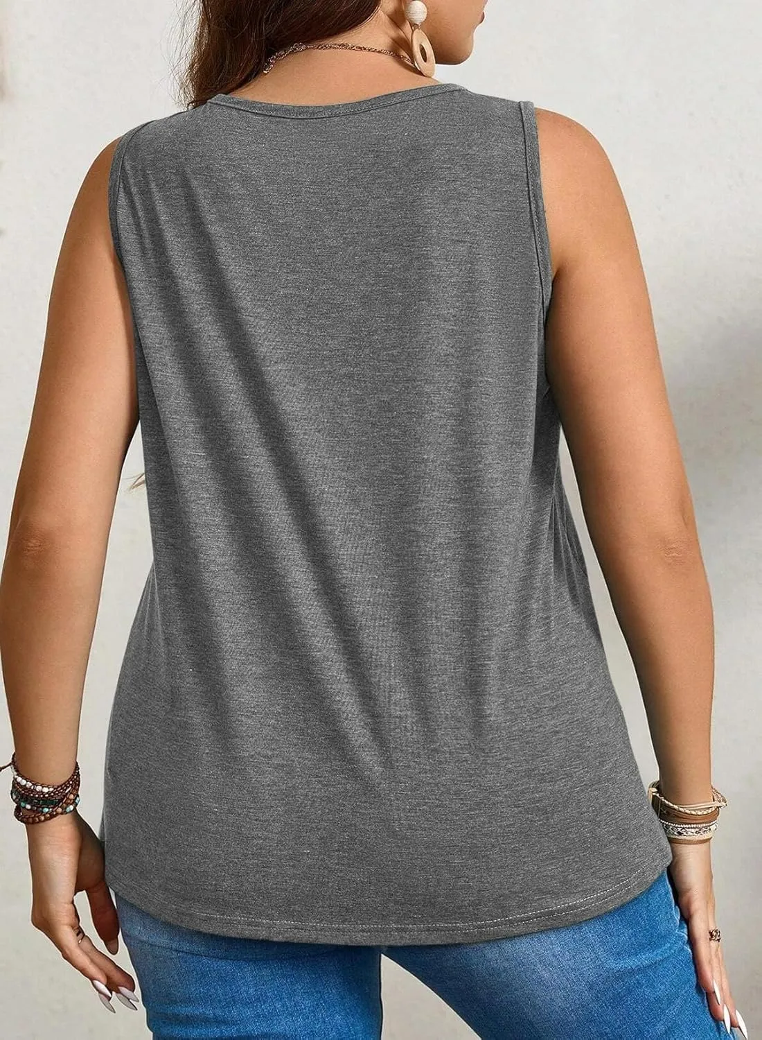 Eytino Plus Size Tank Tops for Women Summer V Neck Pleated Front Loose Casual Sleeveless Shirts Blouse(1X-5X)