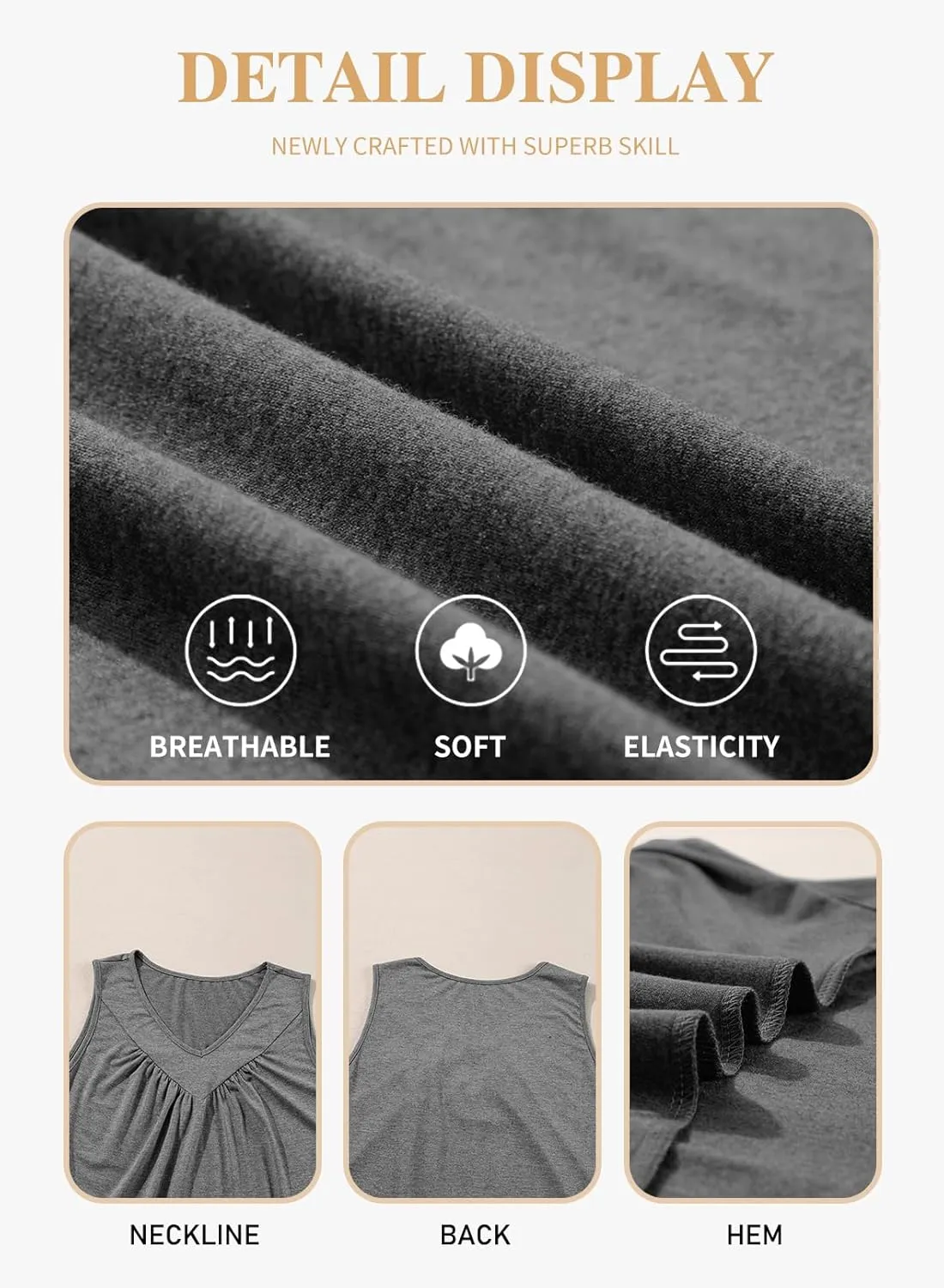 Eytino Plus Size Tank Tops for Women Summer V Neck Pleated Front Loose Casual Sleeveless Shirts Blouse(1X-5X)