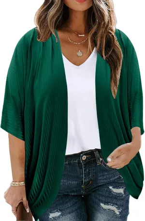 Eytino Womens Plus Size Summer Cardigan Casual Half Sleeve Ruched Open Front Cardigans Tops(1X-5X)