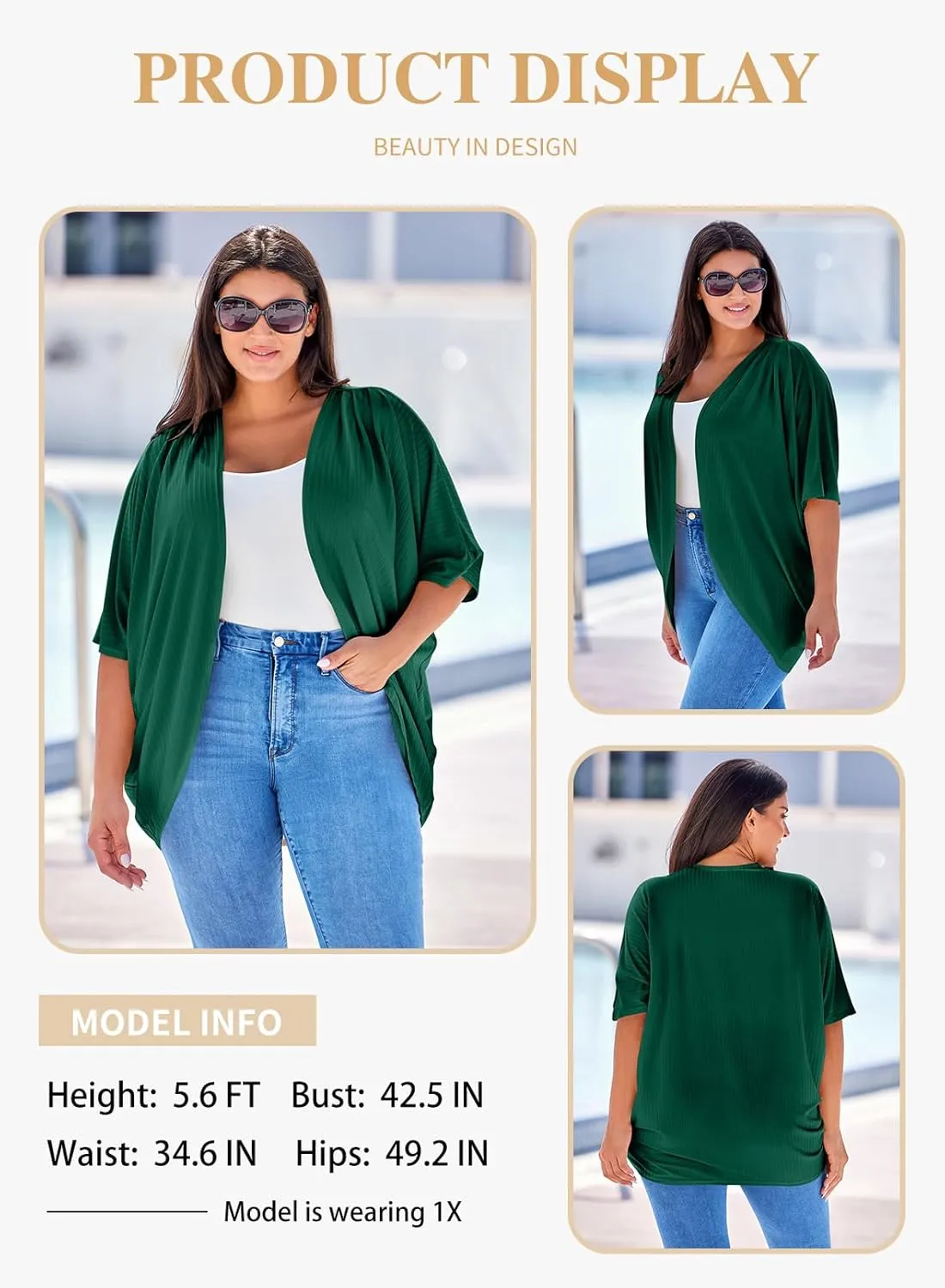 Eytino Womens Plus Size Summer Cardigan Casual Half Sleeve Ruched Open Front Cardigans Tops(1X-5X)