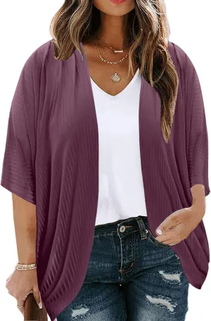Eytino Womens Plus Size Summer Cardigan Casual Half Sleeve Ruched Open Front Cardigans Tops(1X-5X)