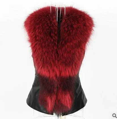Faux Fur Leather Patchwork Vest  Sleeveless Jacket