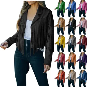Faux Leather Jackets for Women 2025 Fashion Moto Biker Jacket Fall Winter Fringe Cowboy Cropped Jacket Cool Cardigan