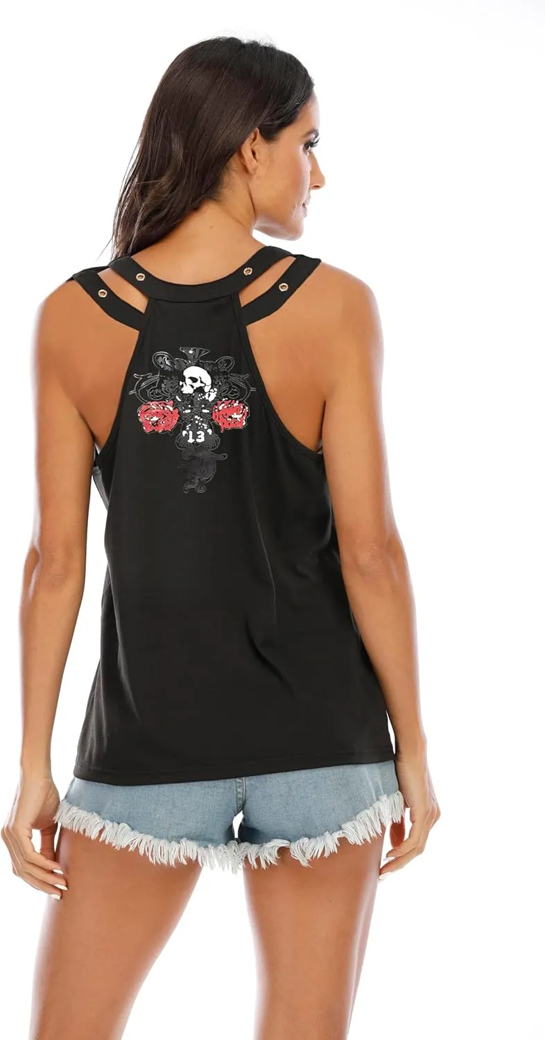 Fensajomon Skull Shirt for Women Tank Top Sleeveless Workout Summer Printed Loose Running T-Shirt Vest