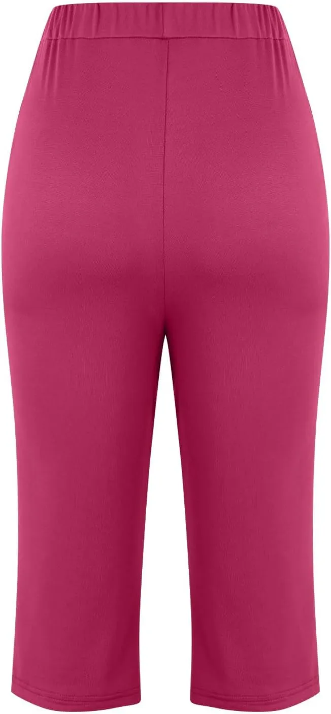 Firzero Womens Leggings with Pocket 2024 Summer Capri Leggings Knee Length Casual Workout Yoga Capri Pants Cropped Trousers