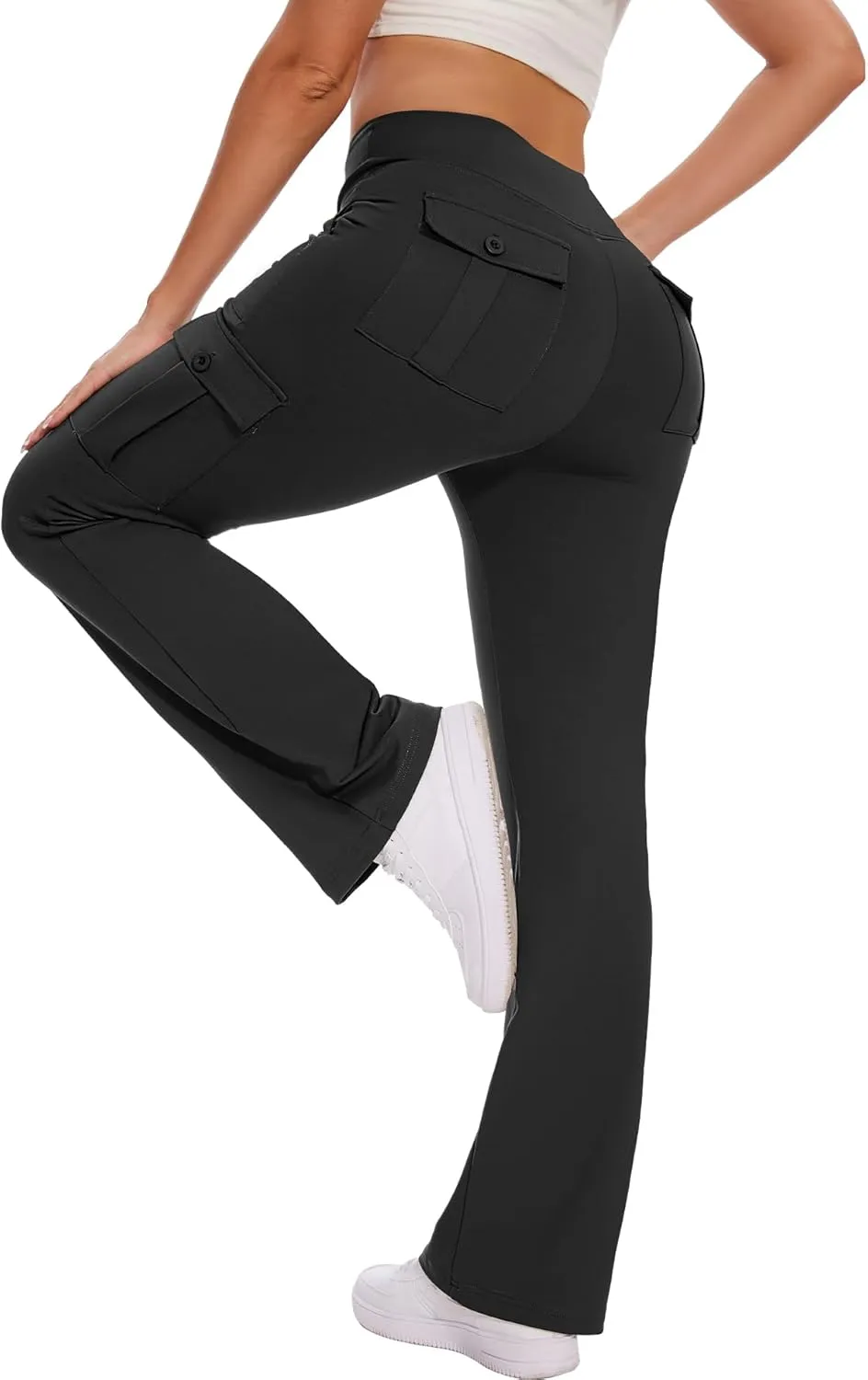 Flare Leggings for Women Yoga Pants with Cargo Pockets High Waist Work Casual Travel Bootcut Leggings