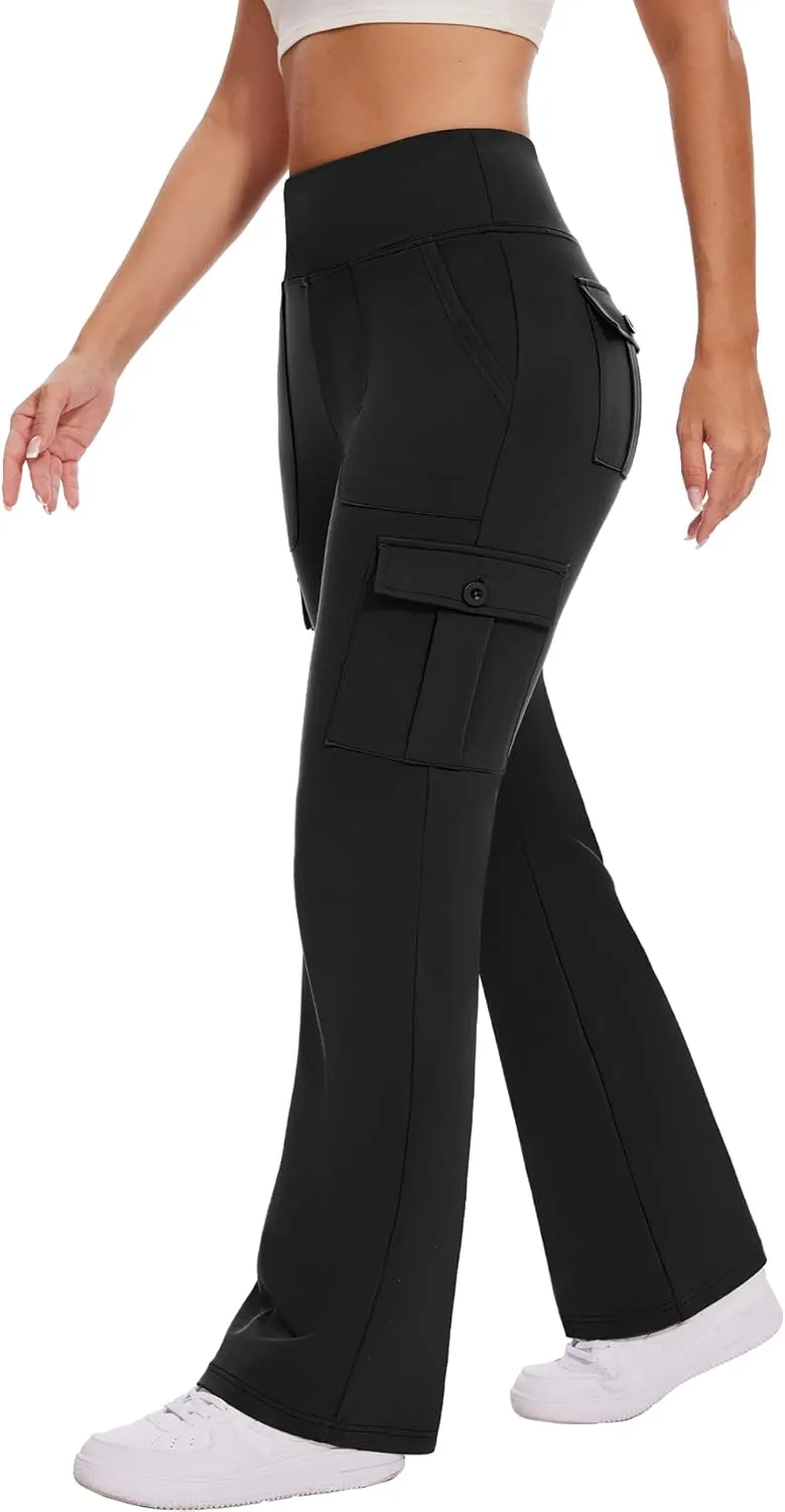 Flare Leggings for Women Yoga Pants with Cargo Pockets High Waist Work Casual Travel Bootcut Leggings