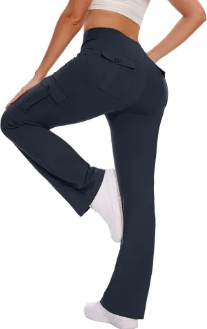 Flare Leggings for Women Yoga Pants with Cargo Pockets High Waist Work Casual Travel Bootcut Leggings