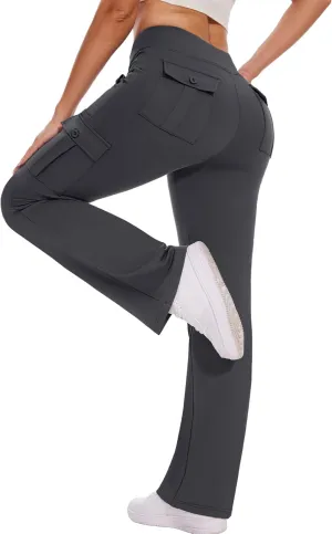 Flare Leggings for Women Yoga Pants with Cargo Pockets High Waist Work Casual Travel Bootcut Leggings