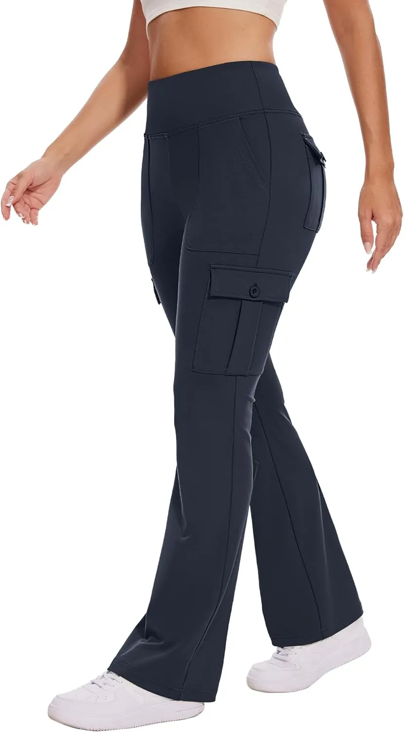 Flare Leggings for Women Yoga Pants with Cargo Pockets High Waist Work Casual Travel Bootcut Leggings