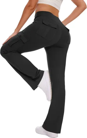 Flare Leggings for Women Yoga Pants with Cargo Pockets High Waist Work Casual Travel Bootcut Leggings