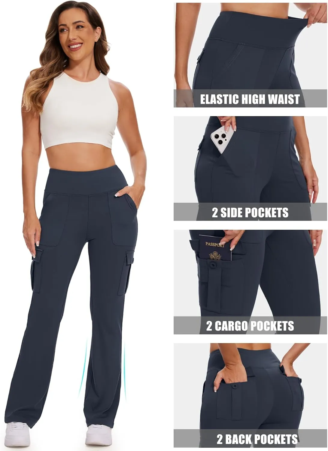 Flare Leggings for Women Yoga Pants with Cargo Pockets High Waist Work Casual Travel Bootcut Leggings
