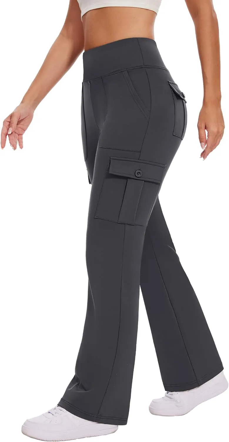 Flare Leggings for Women Yoga Pants with Cargo Pockets High Waist Work Casual Travel Bootcut Leggings
