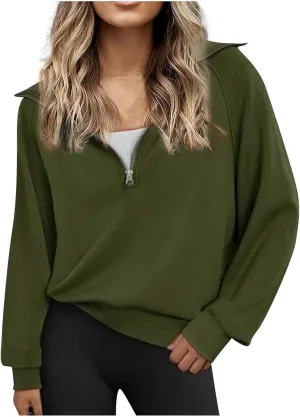 Fleece Half Zip Pullover Women Oversized Quarter Zip Sweatshirt Casual Long Sleeve Fall Sweatshirts Y2k Preppy Clothes