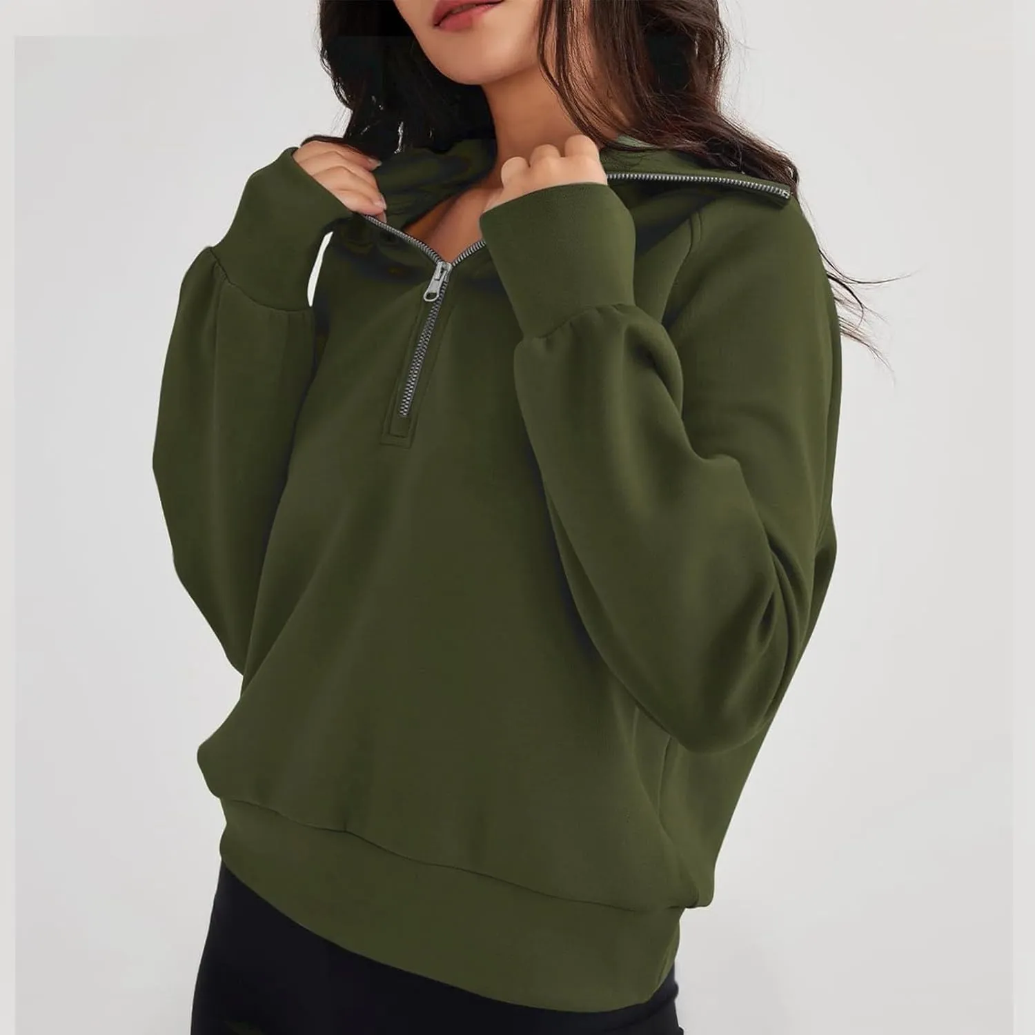 Fleece Half Zip Pullover Women Oversized Quarter Zip Sweatshirt Casual Long Sleeve Fall Sweatshirts Y2k Preppy Clothes