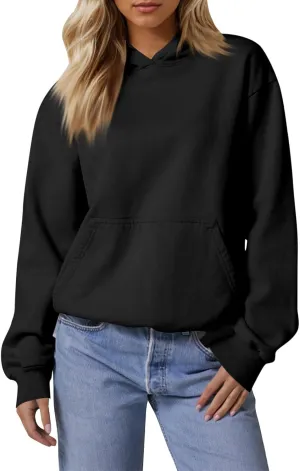 Fleece Hoodie Women Loose Fit Solid Color Oversized Sweaters Long Sleeve Hooded Sweatshirt with Pockets Pullover Tops